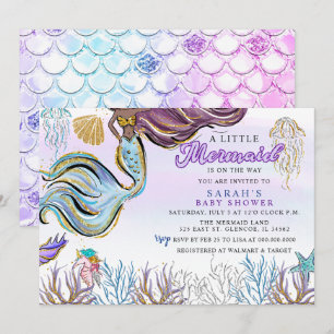 Lila Rosa Modern Glitter Mermaid Bebis Shower Inbjudningar