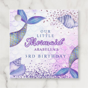 Lila Rosa Modern Sjöjungfru Glitter Gåvor Etiketter