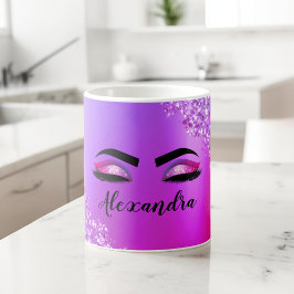 Lila Rosa Monogram Glitter Eyelash Modern Kaffemugg