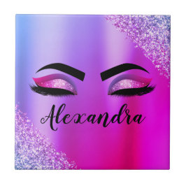 Lila Rosa Monogram Glitter Eyelash Modern Kakelplatta