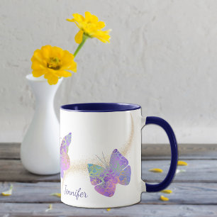 Lila Rosa Mönster Butterfly Swirl Personlig Mugg