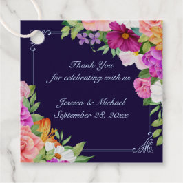 Lila Rosa Mörk blått Fold Colorful Blommigt Bröllo Gåvor Etiketter