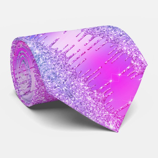 Lila Rosa Neon Glitter Gnistrande Droppar Nacke Ti Slips (Rullad)