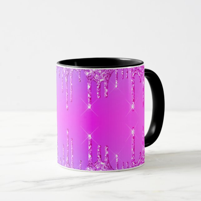 Lila Rosa Neon Glitter Sparkly Coffee Mugg (Framsida höger)