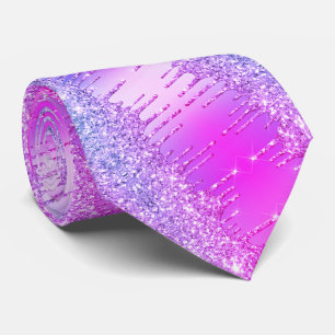 Lila Rosa Neon Glitter Sparkly Drips Neck Tie Slips