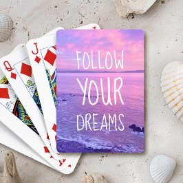 Lila Rosa Ocean Beach Sunset Följ dina drömmar Casinokort