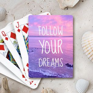 Lila Rosa Ocean Beach Sunset Följ dina drömmar Casinokort