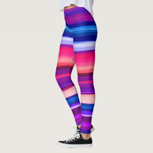 Lila, Rosa och Blå Abstrakt Ränder Leggings