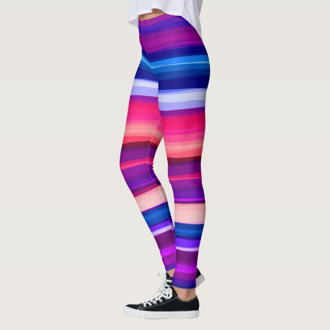 Lila, Rosa och Blå Abstrakt Ränder Leggings (Vänster)