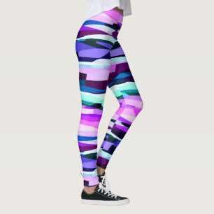 Lila, Rosa och Blå Abstrakt Ränder Leggings