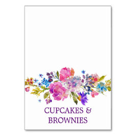 Lila Rosa och Blå blomma Bouquet Food Tält Card Bordsnummer