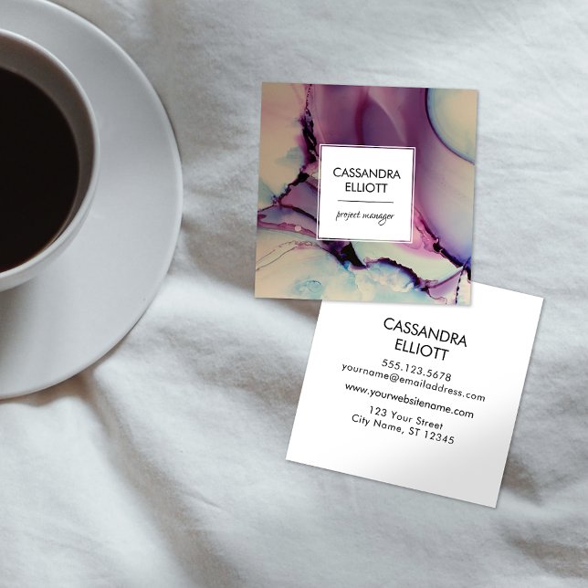 Lila, Rosa och blått Bläck, flytande konst Fyrkantigt Visitkort (Skapare uppladdad)