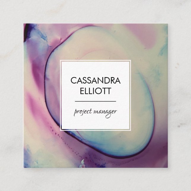 Lila, Rosa och blått Bläck i flytande form Fyrkantigt Visitkort (Framsida)
