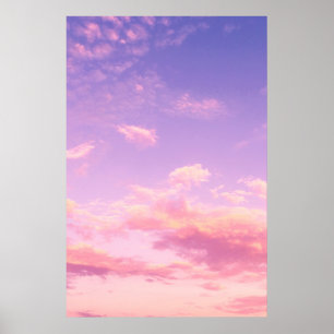 Lila Rosa och blått sommarmoln i Himmel Solnedgång Poster