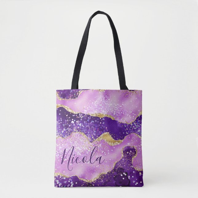 Lila & Rosa och falskt guld glitter agat Tygkasse (Framsida)