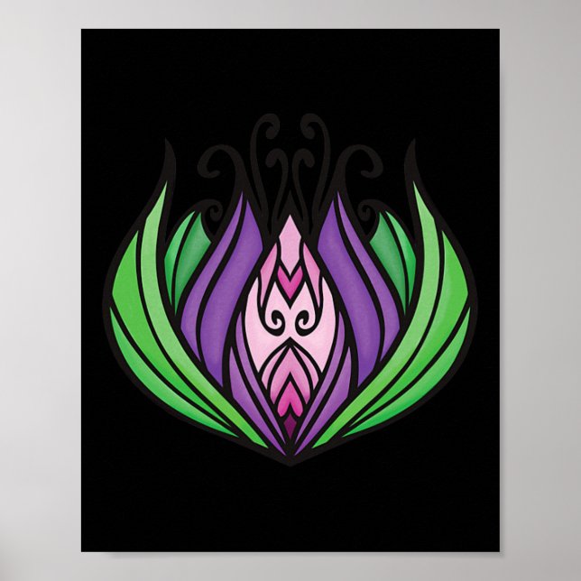 Lila, Rosa, Och Grön Zen Lotusblomma  Poster (Framsidan)