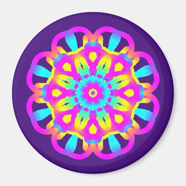 Lila, Rosa och Gult Tie Dye Magnet (Framsidan)