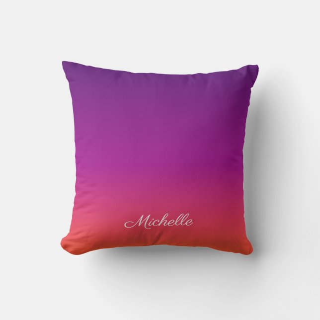 Lila, rosa och orange, gradient, ombre kudde (Framsida)