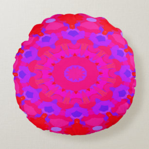 Lila, Rosa och Orange Mandala Rund Kudde