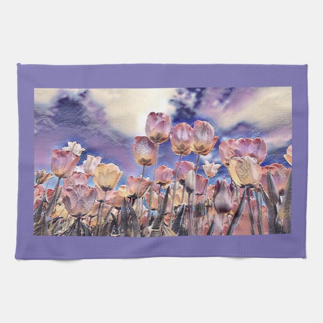 Lila-, rosa- och orange-tulpaner kökshandduk (Horisontell)