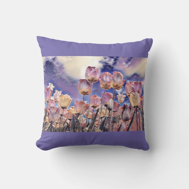 Lila rosa och orange tulpaner kudde (Framsida)