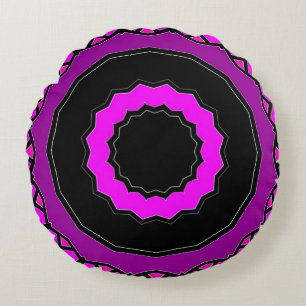 Lila Rosa och svart Kaleidoskop Mönster Rund Kudde