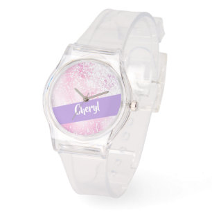 Lila, rosa och vit glitter armbandsur