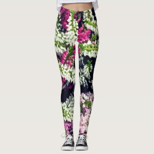 Lila, rosa och vita blommor leggings