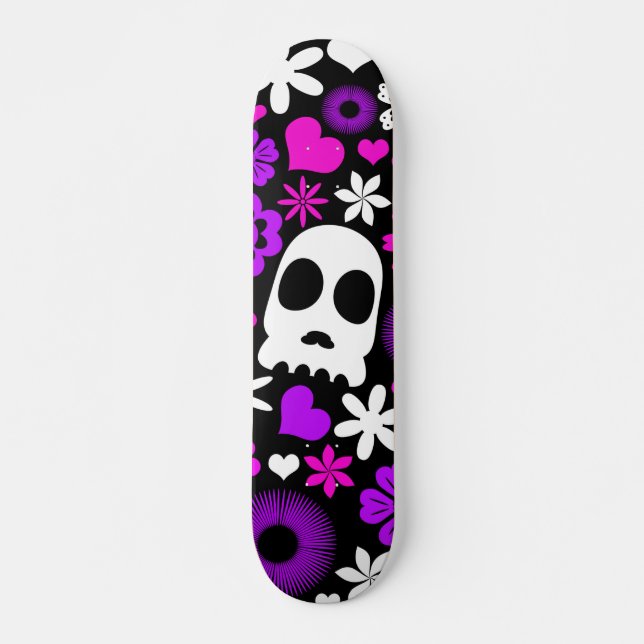 Lila, Rosa och vitt skal och Blommönster Mini Skateboard Bräda 18,5 Cm (Framsida)