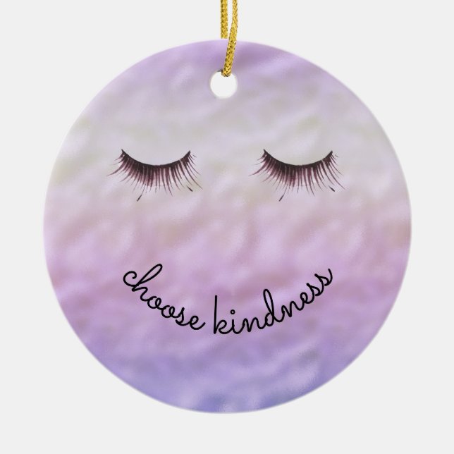 Lila Rosa Ombre Black Eyelash Kindness Julgransprydnad Keramik (Framsidan)