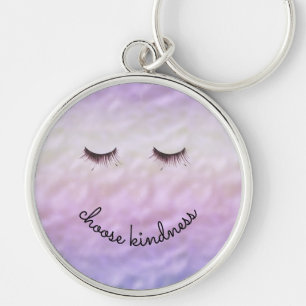 Lila Rosa Ombre Black Eyelash Kindness Rund Silverfärgad Nyckelring