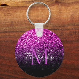 Lila Rosa Ombre falska gnistrar bling Monogram Nyckelring