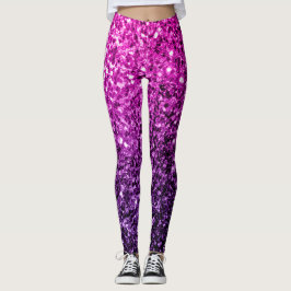 Lila Rosa Ombre falskt glitter gnistrar Leggings