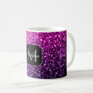 Lila Rosa Ombre faux glitter sparkles Monogram Kaffemugg