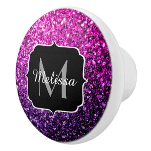 Lila Rosa Ombre faux glitter sparkles Monogram Knopp