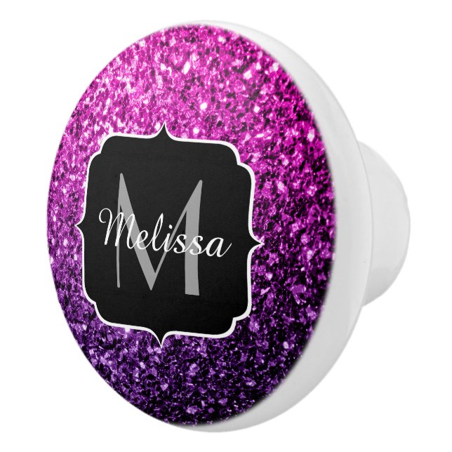 Lila Rosa Ombre faux glitter sparkles Monogram Knopp (Höger)