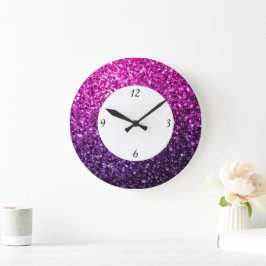 Lila Rosa Ombre glitter gnistrar med siffror Stor Klocka
