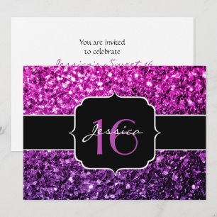 Lila Rosa Ombre glitter sparkles Sweet 16 Inbjudan