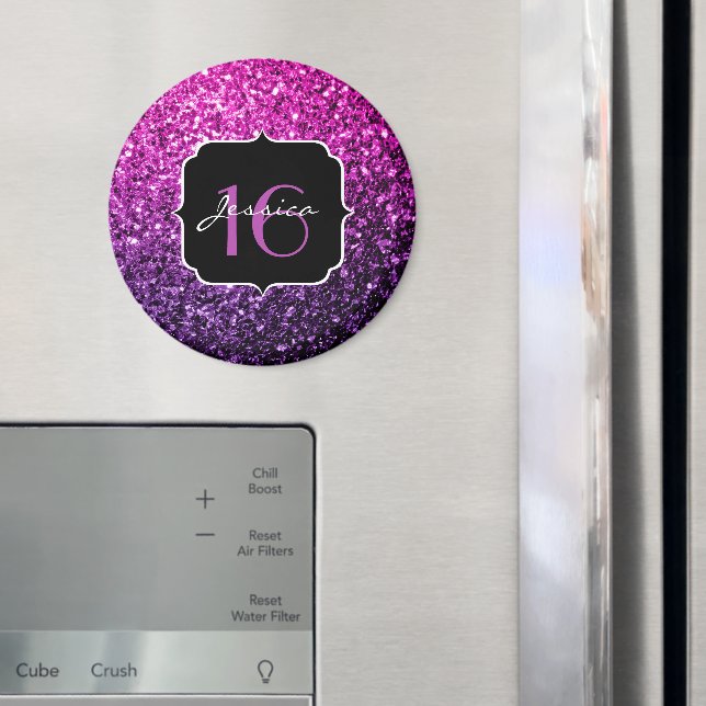 Lila Rosa Ombre glitter sparkles Sweet 16 Magnet (In Situ (Fridge))