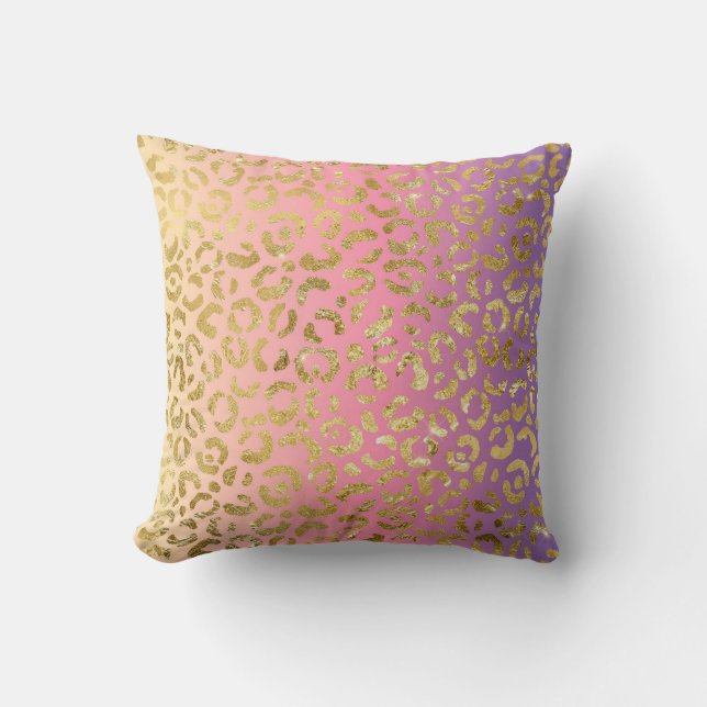 Lila Rosa Ombre Guld Leopard Glam Kudde (Framsida)