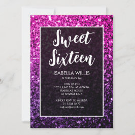Lila Rosa Ombre sparkles Sweet 16 elegant script Inbjudningar