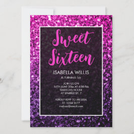 Lila Rosa Ombre sparkles Sweet 16 elegant script Inbjudningar