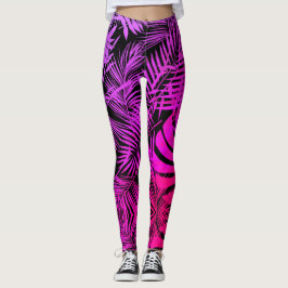 Lila rosa ombre tropical handflatan löv mönster leggings