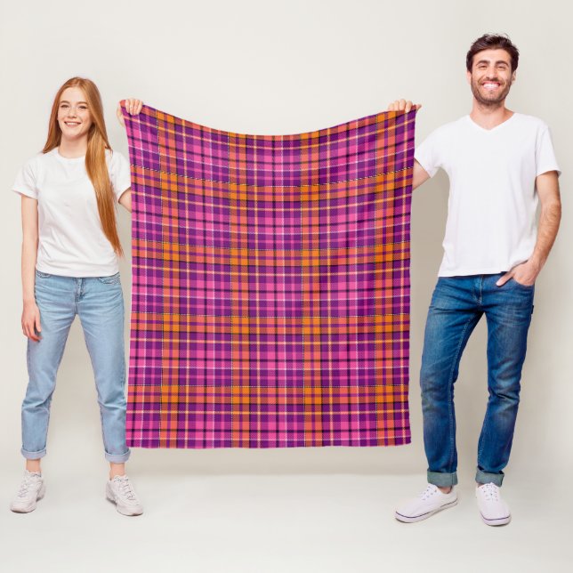 Lila Rosa Orange Plaid Tartan Design  Fleecefilt (På plats)
