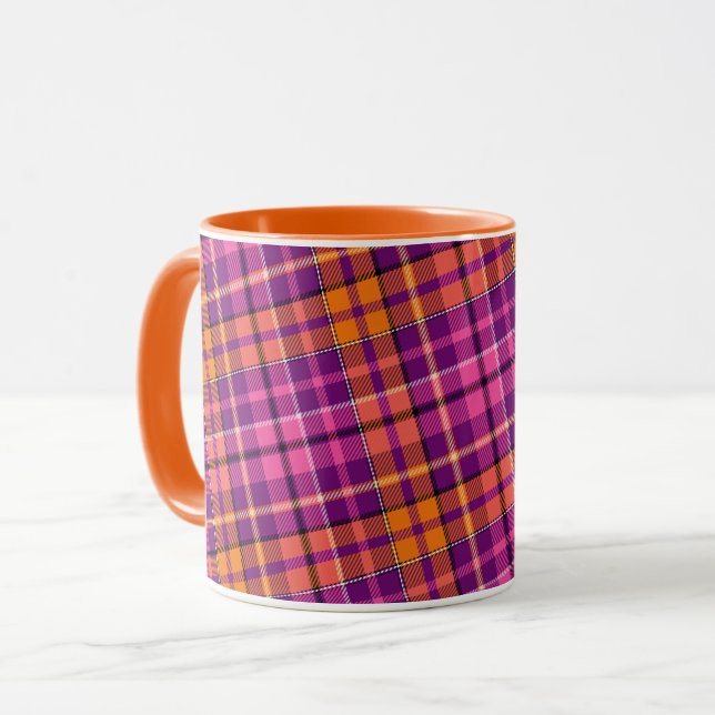 Lila Rosa Orange Plaid Tartan Design  Mugg (Framsida vänster)