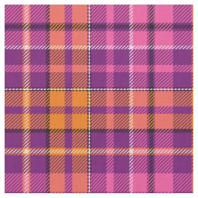 Lila Rosa Orange Plaid Tartan Design  Tyg (Närbild)
