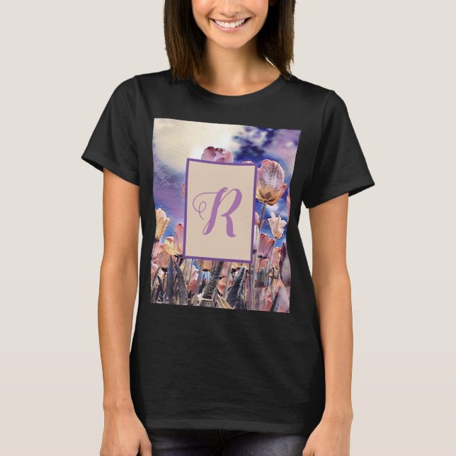 Lila rosa orange tuliper anpassade monogram t shirt (Framsida)