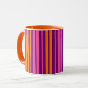 Lila Rosa Orange Vertikal Randig Design   Mugg