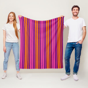 Lila Rosa Orange Vertikalt Randigt Mönster Fleecefilt