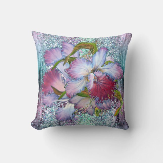 Lila Rosa Orchid Blommigt Vattenfärg Kudde (Framsida)